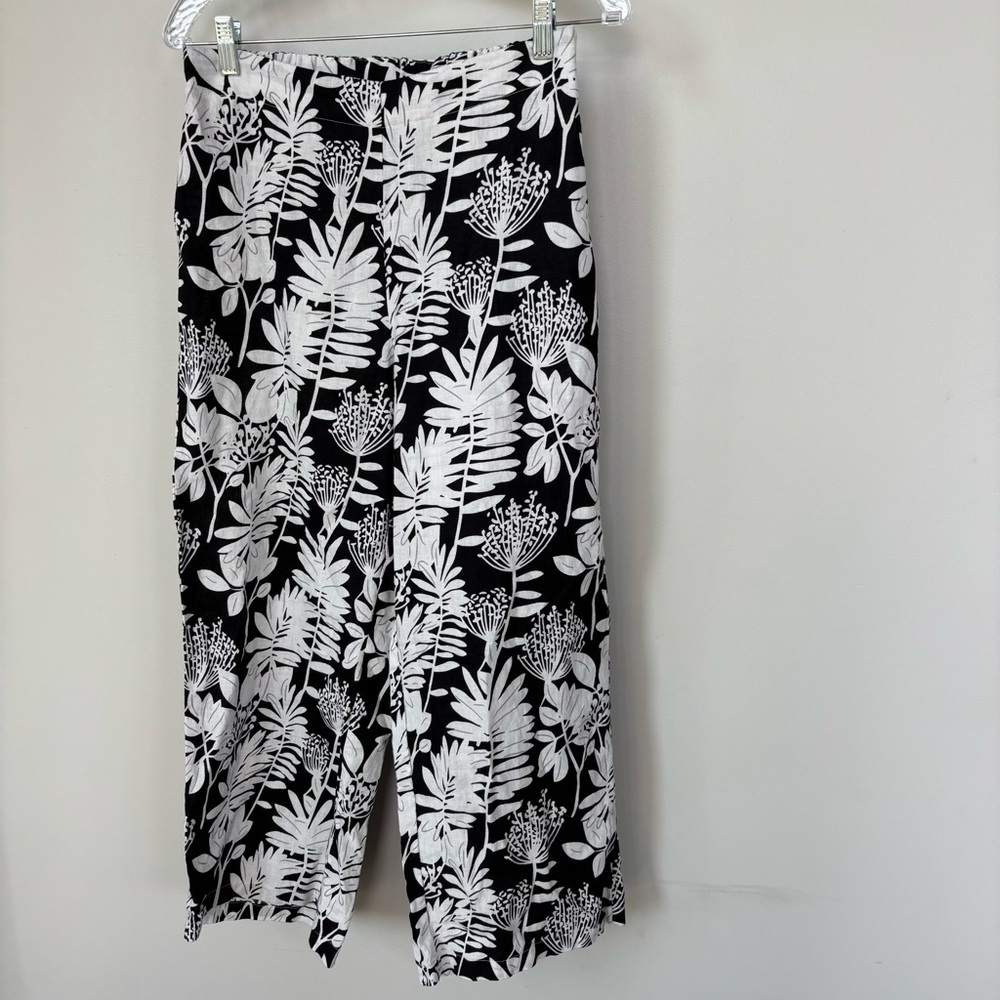 Tahari 100% Linen Crop Wide Leg Pants Size S